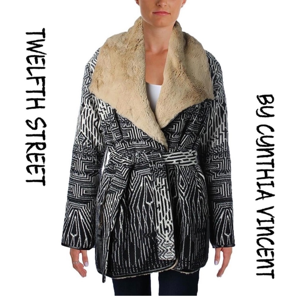 Twelfth Street by Cynthia Vincent Women's Geo Pattern Blanket Wrap Coat Small